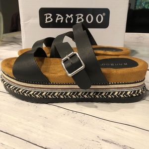 Bamboo Flatform Slide with Triple Buckle Straps